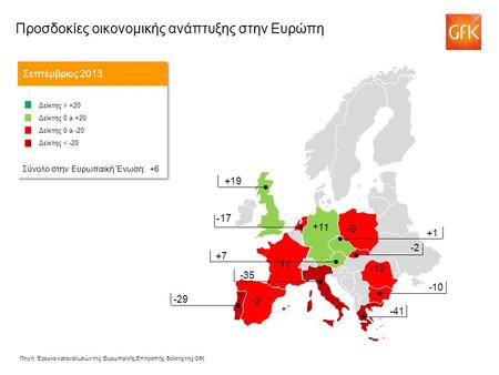 -17 Προσδοκίες οικονομικής ανάπτυξης στην Ευρώπη Σεπτέμβριος 2013 Δείκτης > +20 Δείκτης 0 a +20 Δείκτης 0 a -20 Δείκτης < -20 Σύνολο στην Ευρωπαϊκή Ένωση: