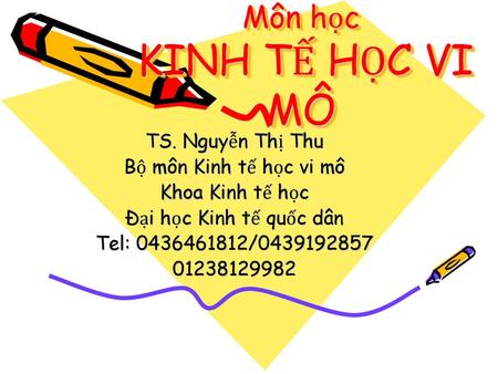 Môn học KINH TẾ HỌC VI MÔ TS. Nguyễn Thị Thu Bộ môn Kinh tế học vi mô