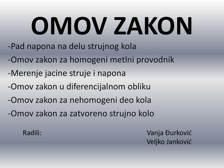 OMOV ZAKON -Pad napona na delu strujnog kola