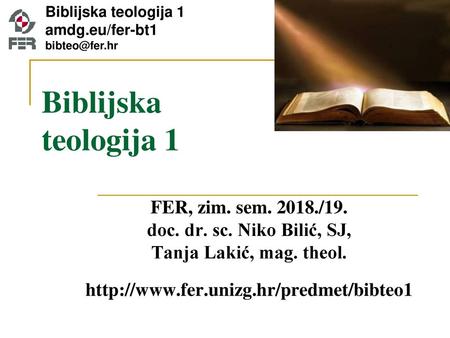 Biblijska teologija 1 FER, zim. sem /19.