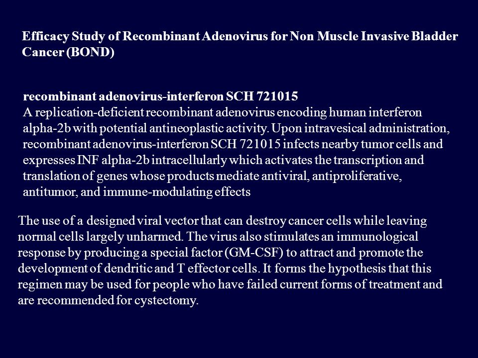 Efficacy Study of Recombinant Adenovirus for Non Muscle Invasive Bladder Cancer (BOND)