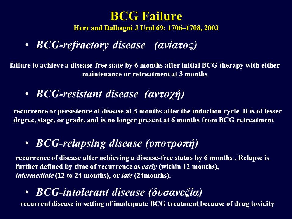 BCG Failure Herr and Dalbagni J Urol 69: 1706–1708, 2003