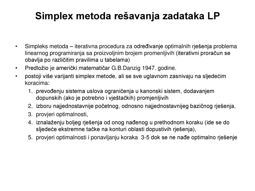 Simplex metoda rešavanja zadataka LP