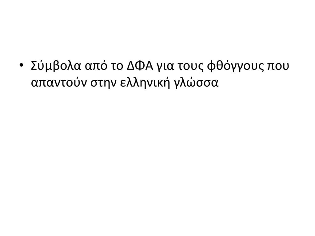 Σύμβολα από το ΔΦΑ για τους φθόγγους που απαντούν στην ελληνική γλώσσα