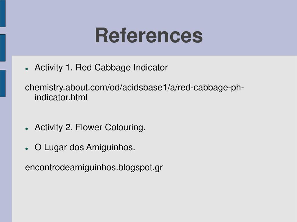 References Activity 1. Red Cabbage Indicator