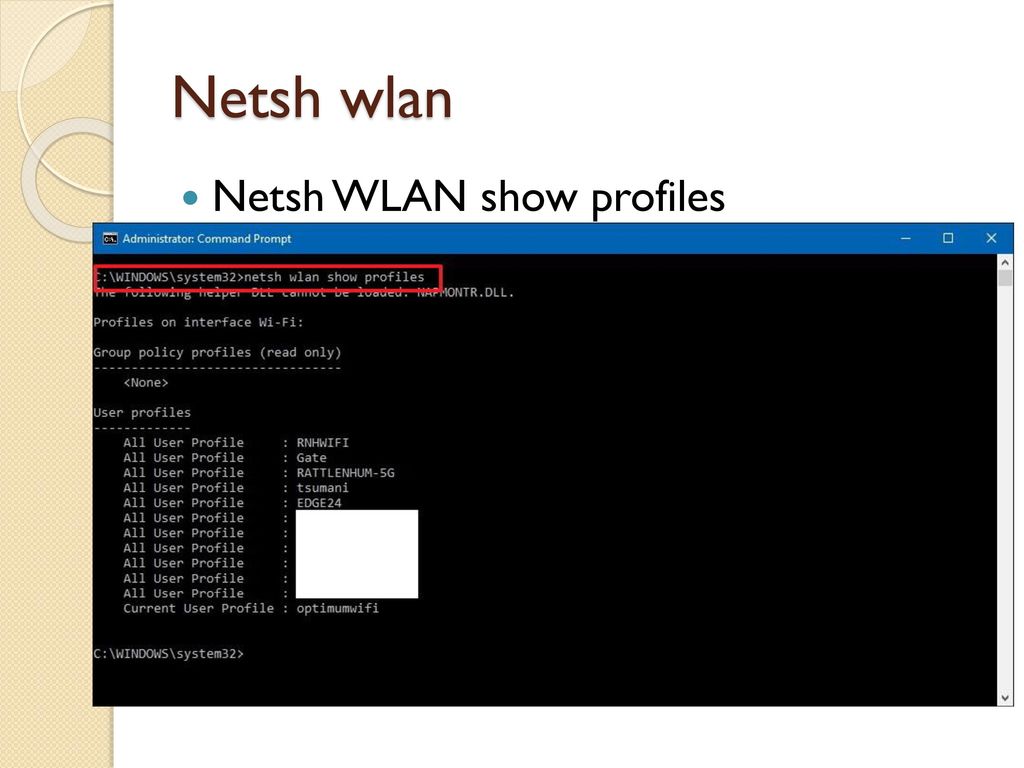 Netsh wlan Netsh WLAN show profiles