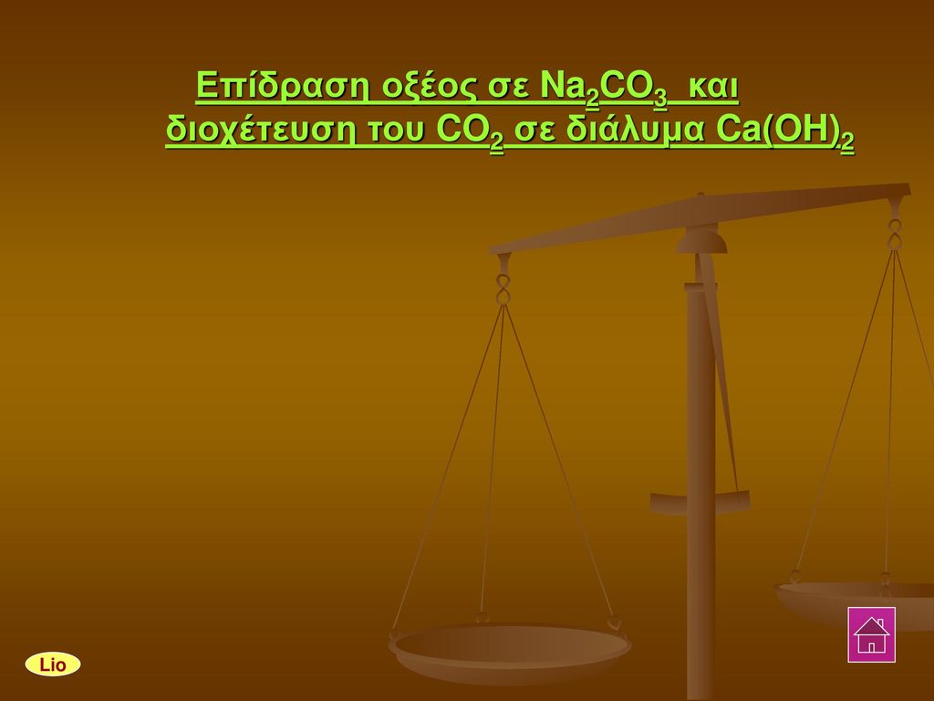 Επίδραση οξέος σε Na2CO3 και διοχέτευση του CO2 σε διάλυμα Ca(OH)2