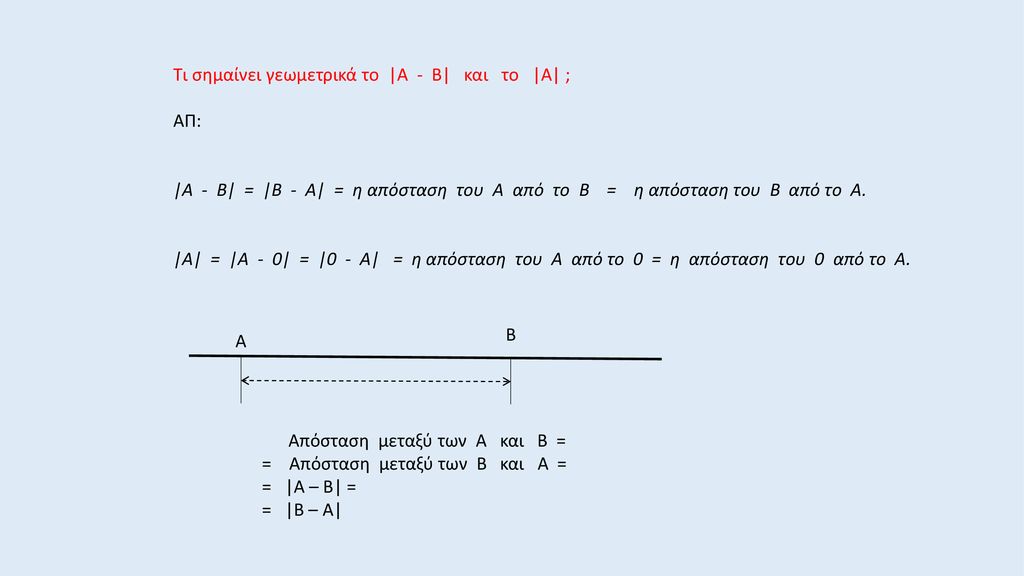 Τι σημαίνει γεωμετρικά το |Α - Β| και το |Α| ;