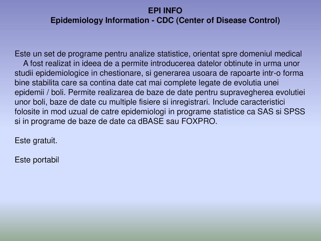 Epidemiology Information - CDC (Center of Disease Control)