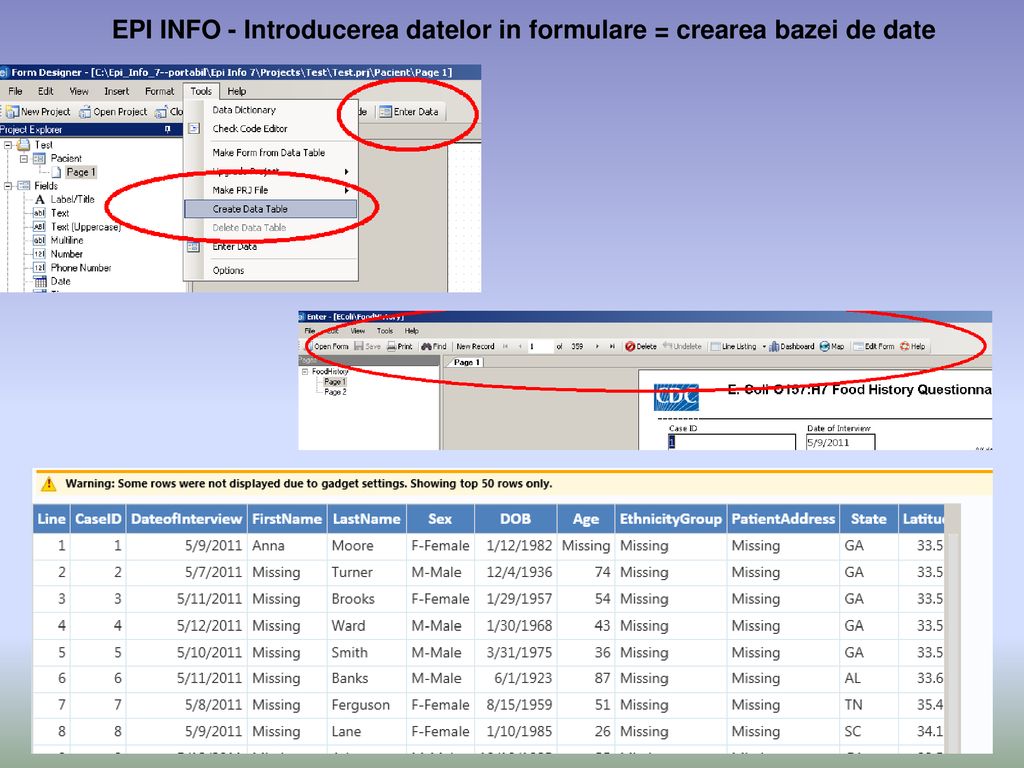 EPI INFO - Introducerea datelor in formulare = crearea bazei de date
