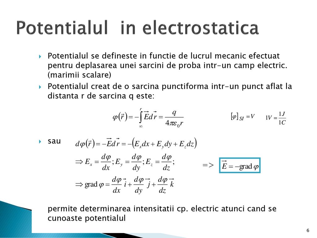 Potentialul in electrostatica