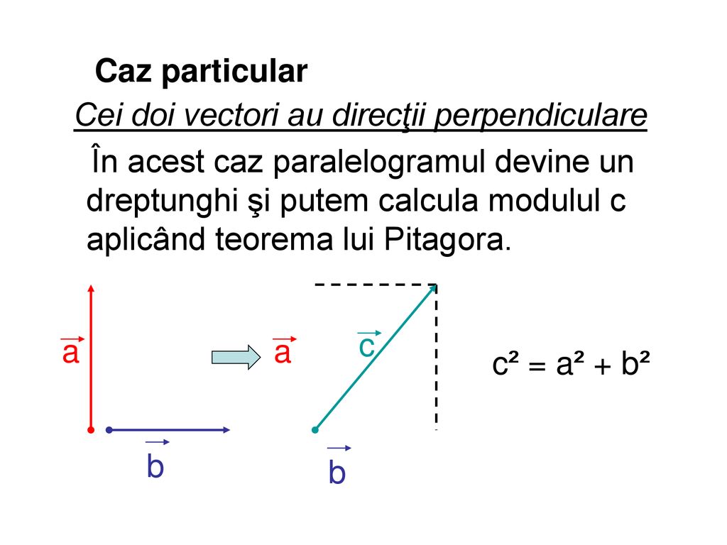 Caz particular Cei doi vectori au direcţii perpendiculare.