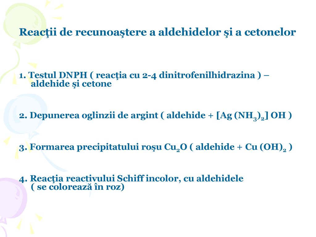 Reacţii de recunoaştere a aldehidelor şi a cetonelor