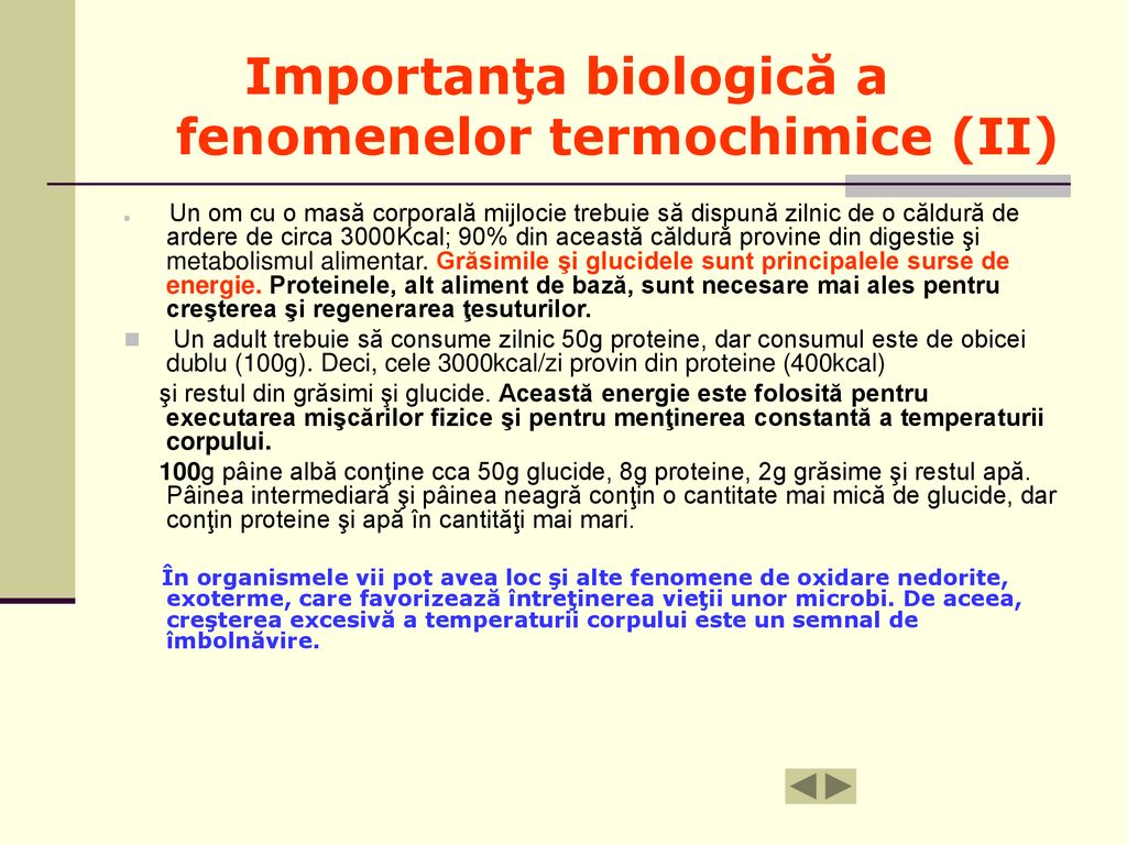 Importanţa biologică a fenomenelor termochimice (II)