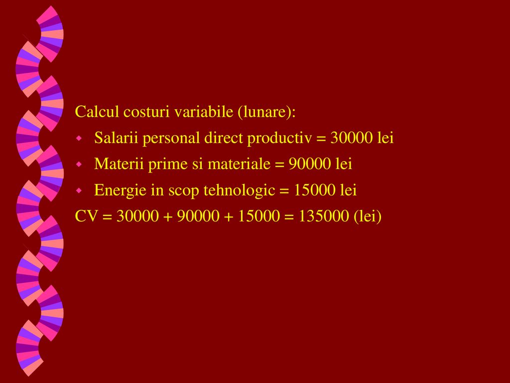 Calcul costuri variabile (lunare):