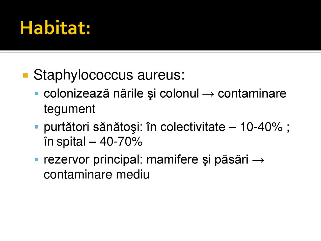 Habitat: Staphylococcus aureus:
