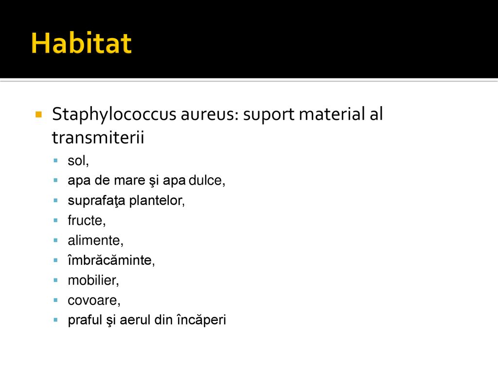 Habitat Staphylococcus aureus: suport material al transmiterii sol,