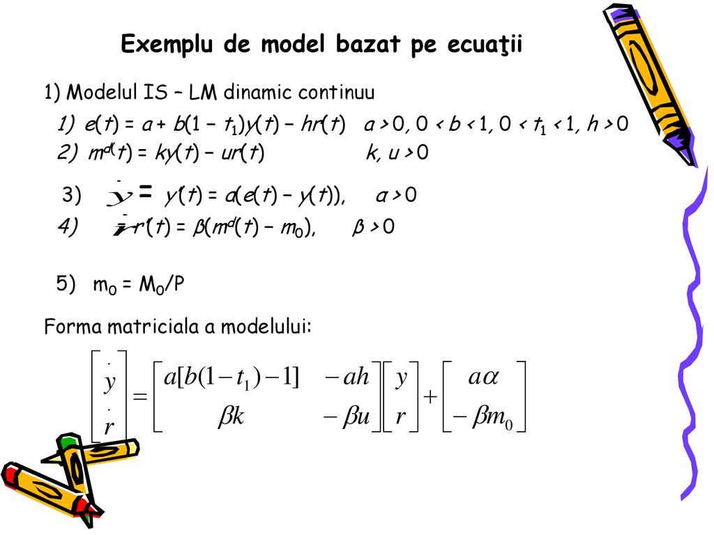 Exemplu de model bazat pe ecuaţii