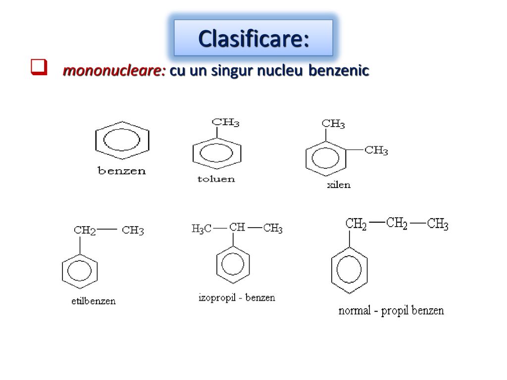 Clasificare: mononucleare: cu un singur nucleu benzenic