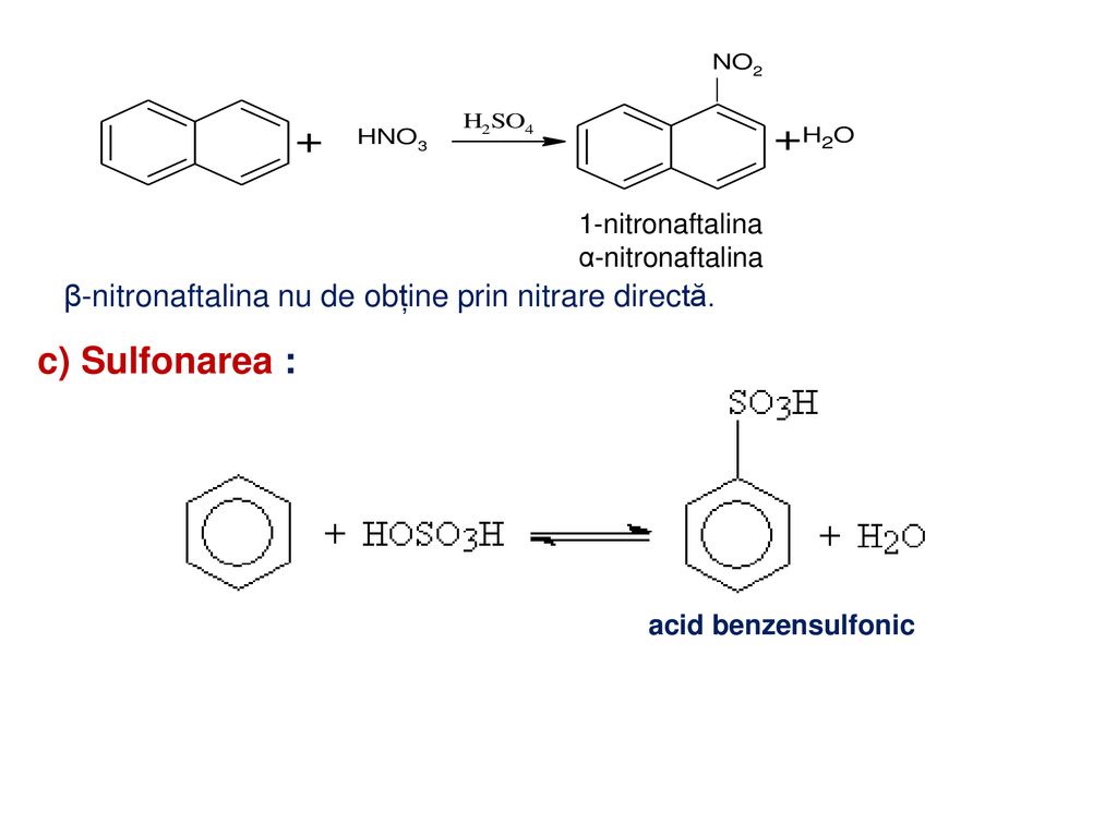 c) Sulfonarea : β-nitronaftalina nu de obține prin nitrare directă.