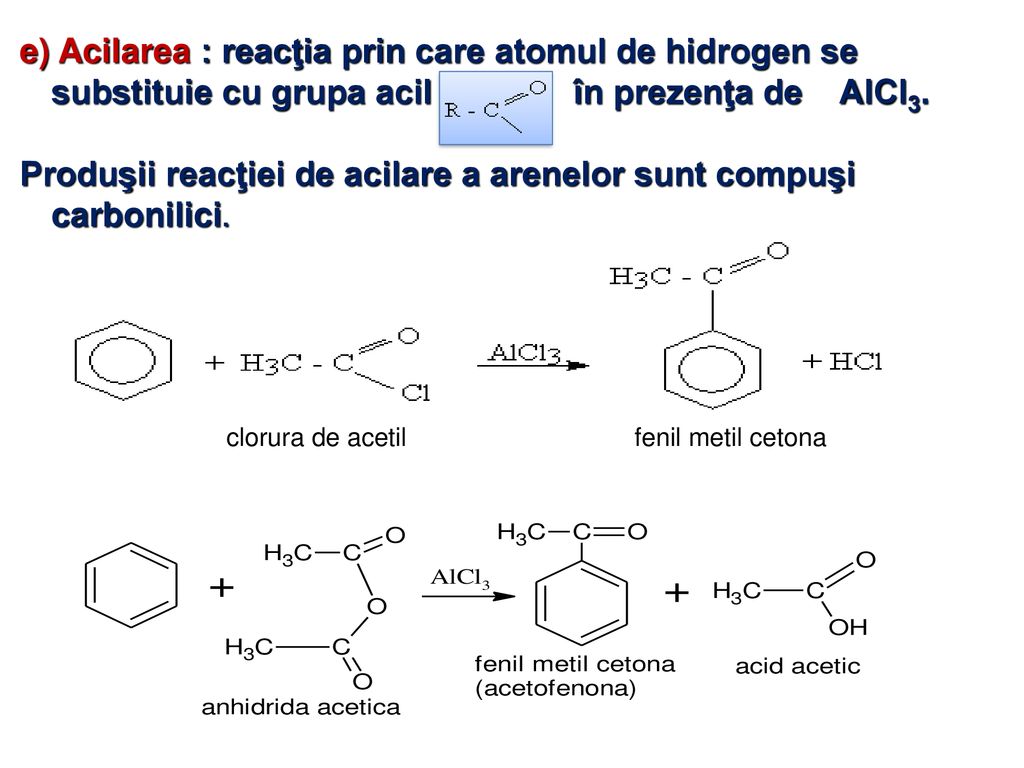 Produşii reacţiei de acilare a arenelor sunt compuşi carbonilici.