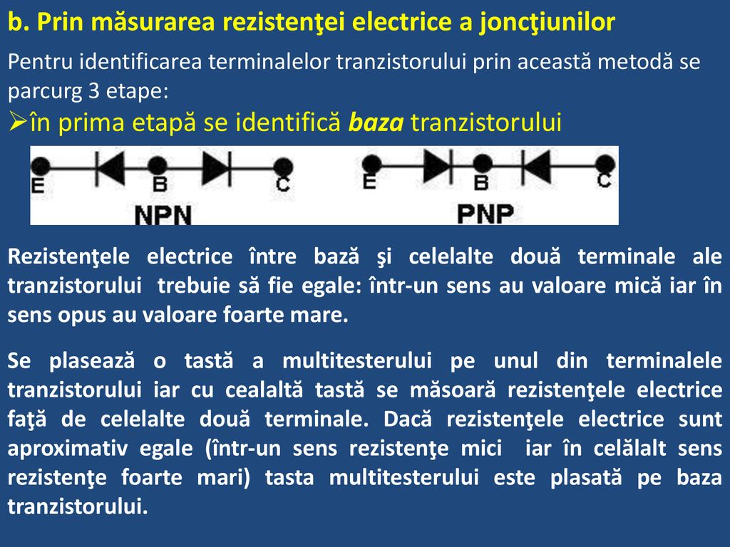 b. Prin măsurarea rezistenţei electrice a joncţiunilor