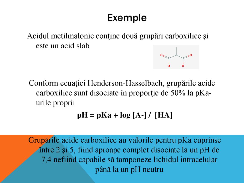 Exemple Acidul metilmalonic conţine două grupări carboxilice şi este un acid slab.