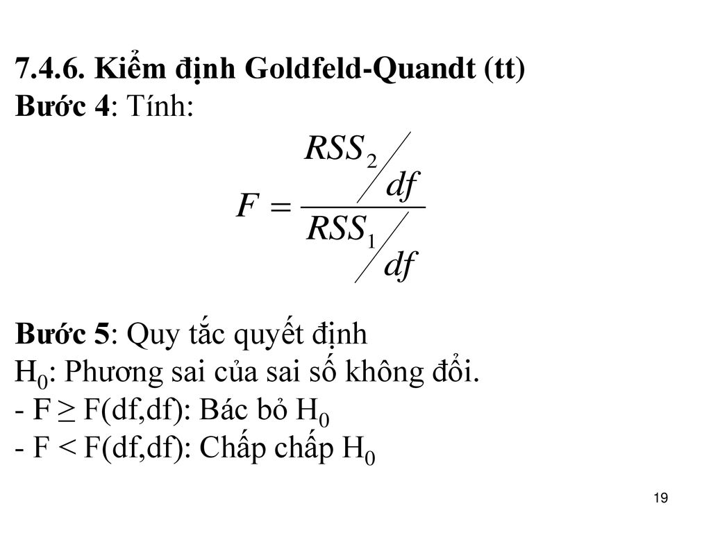 Kiểm định Goldfeld-Quandt (tt)