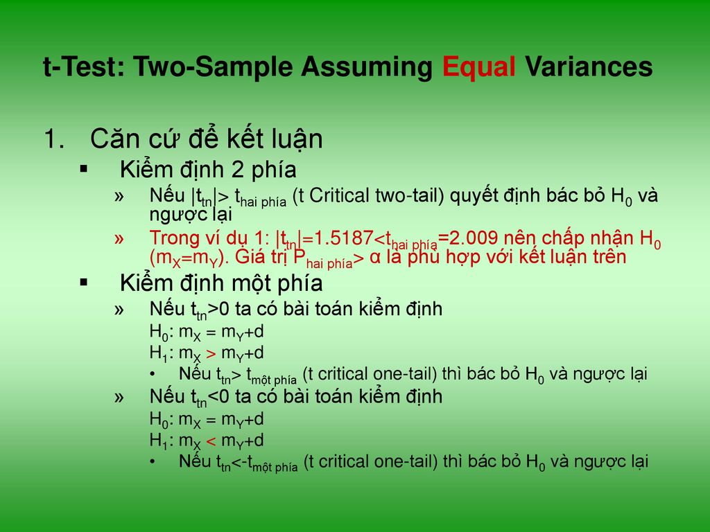 t-Test: Two-Sample Assuming Equal Variances