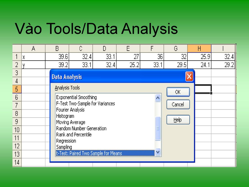 Vào Tools/Data Analysis
