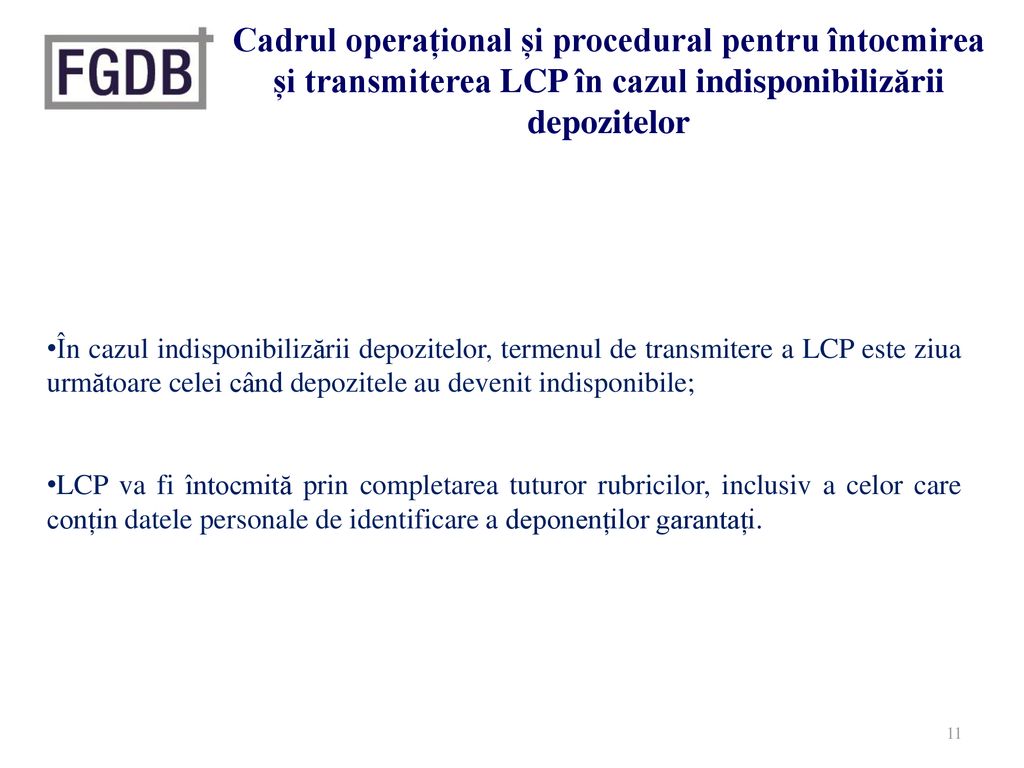 Cadrul operațional și procedural pentru întocmirea și transmiterea LCP în cazul indisponibilizării depozitelor