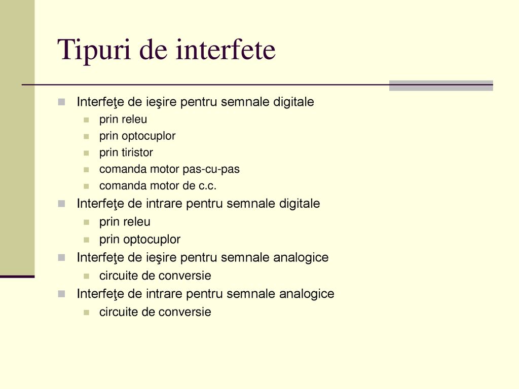 Tipuri de interfete Interfeţe de ieşire pentru semnale digitale