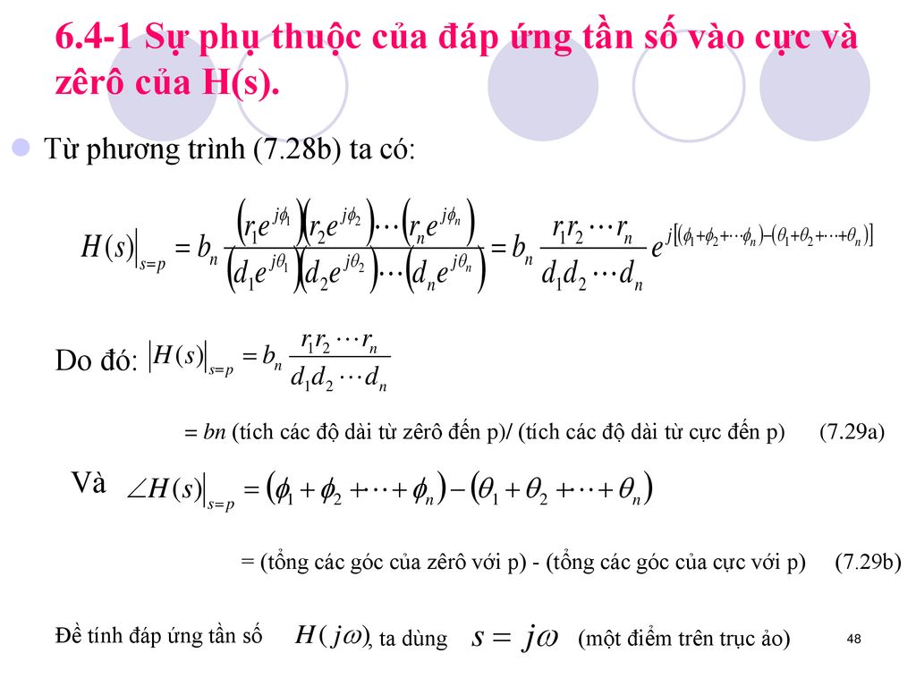 6.4-1 Sự phụ thuộc của đáp ứng tần số vào cực và zêrô của H(s).