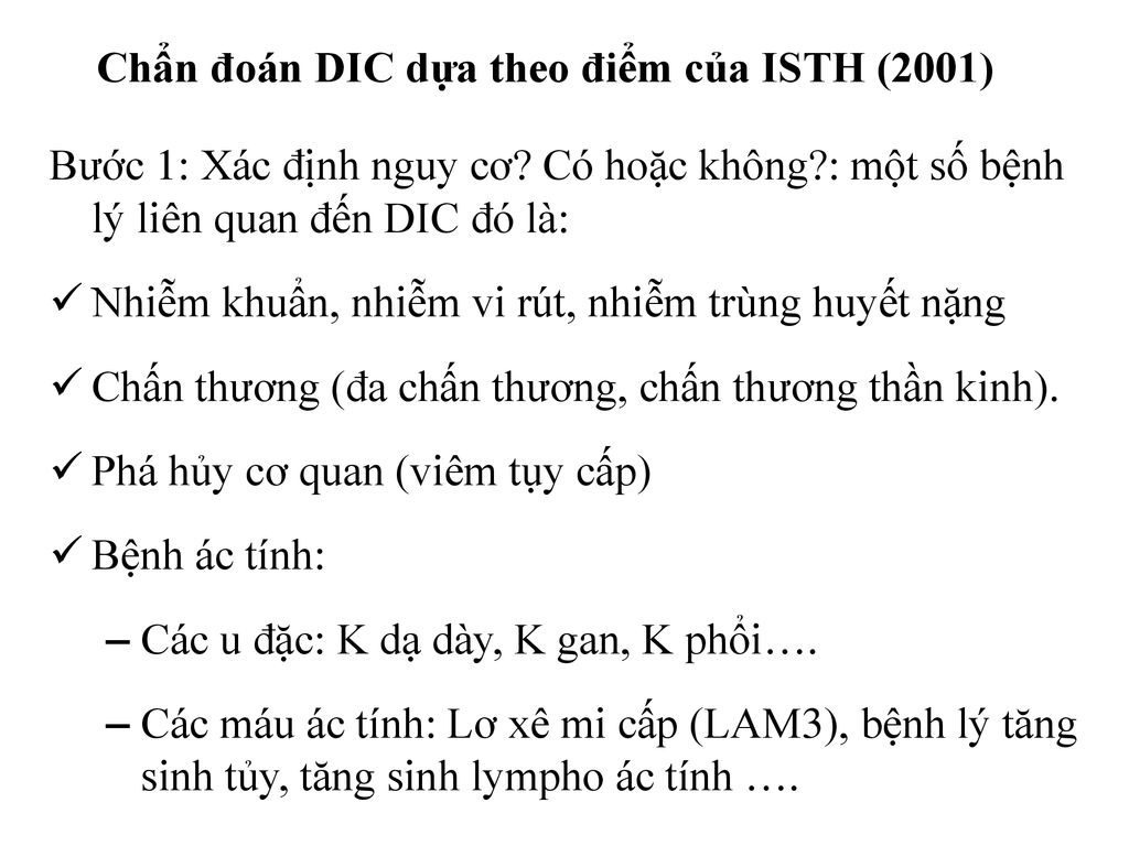 Chẩn đoán DIC dựa theo điểm của ISTH (2001)