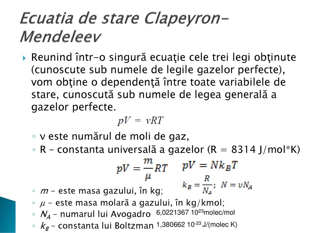 Ecuatia de stare Clapeyron- Mendeleev