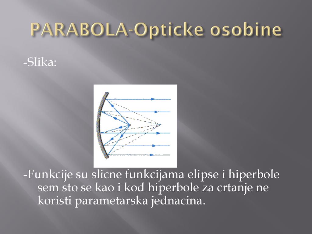 PARABOLA-Opticke osobine