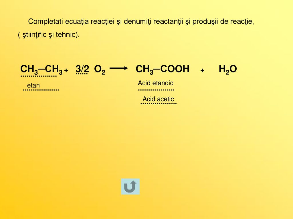 Completati ecuaţia reacţiei şi denumiţi reactanţii şi produşii de reacţie,