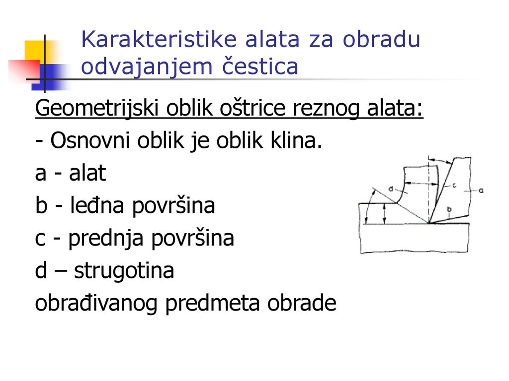 KARAKTERISTIKE ALATA ZA OBRADU ODVAJANJEM ČESTICA - Ppt κατέβασμα