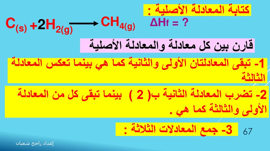 C(s) +2H2(g) كتابة المعادلة الأصلية :