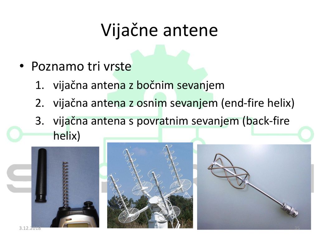 Vijačne antene Poznamo tri vrste vijačna antena z bočnim sevanjem