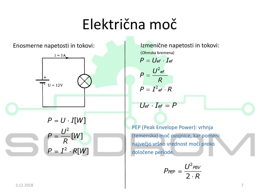 Električna moč Enosmerne napetosti in tokovi: