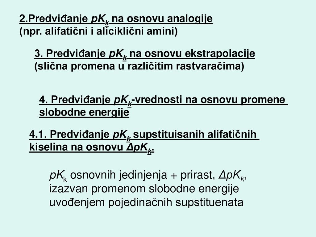 pKk osnovnih jedinjenja + prirast, ΔpKk,