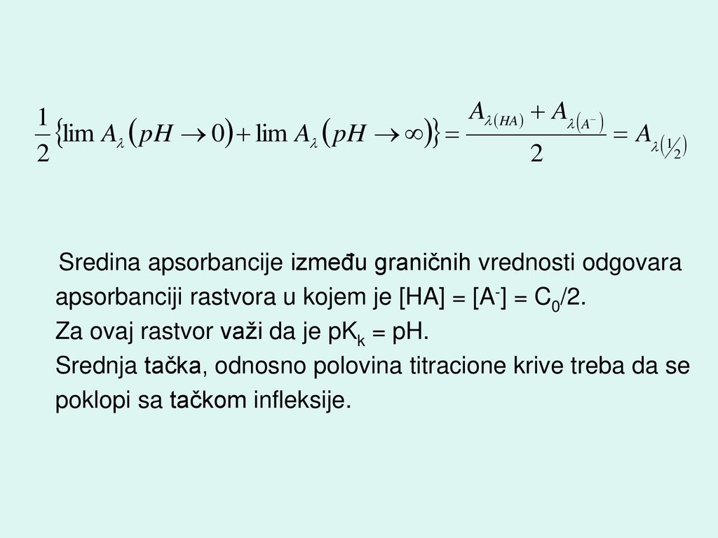apsorbanciji rastvora u kojem je [HA] = [A-] = C0/2.
