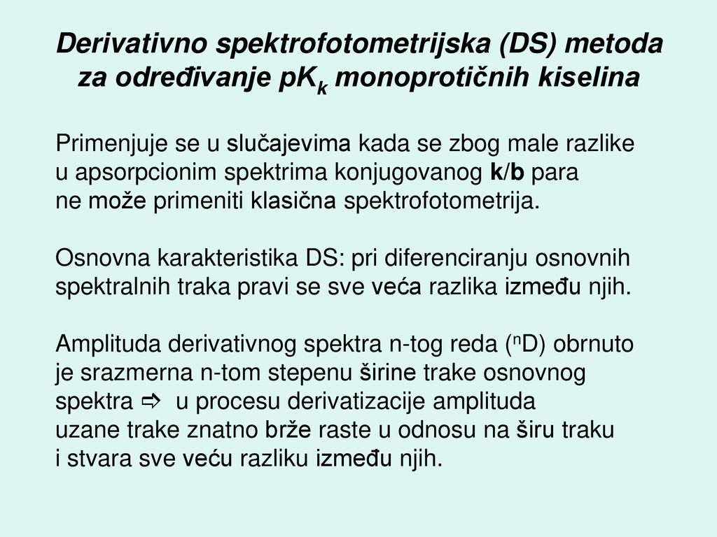 Derivativno spektrofotometrijska (DS) metoda za određivanje pKk monoprotičnih kiselina