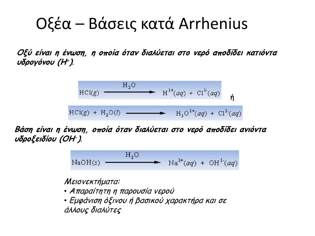 Οξέα – Βάσεις κατά Arrhenius