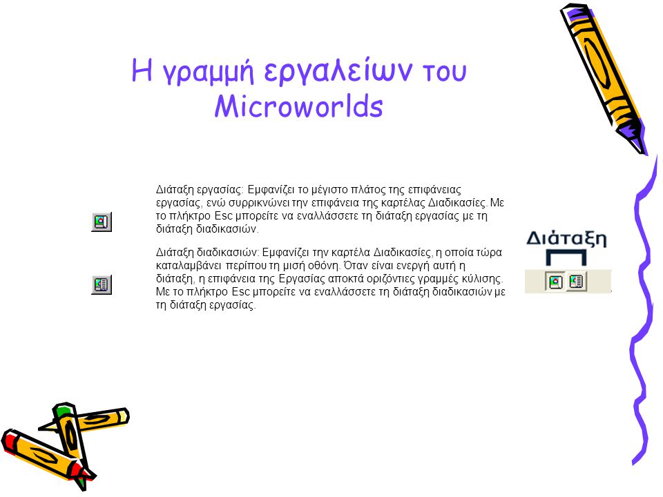Η γραμμή εργαλείων του Microworlds