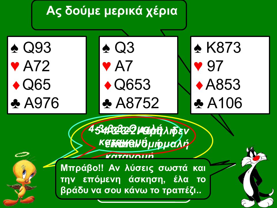 ♠ Q93 ♥ A72 Q65 ♣ A976 ♠ Q3 ♥ A7 Q653 ♣ A8752 ♠ Κ873 ♥ 97 Α853