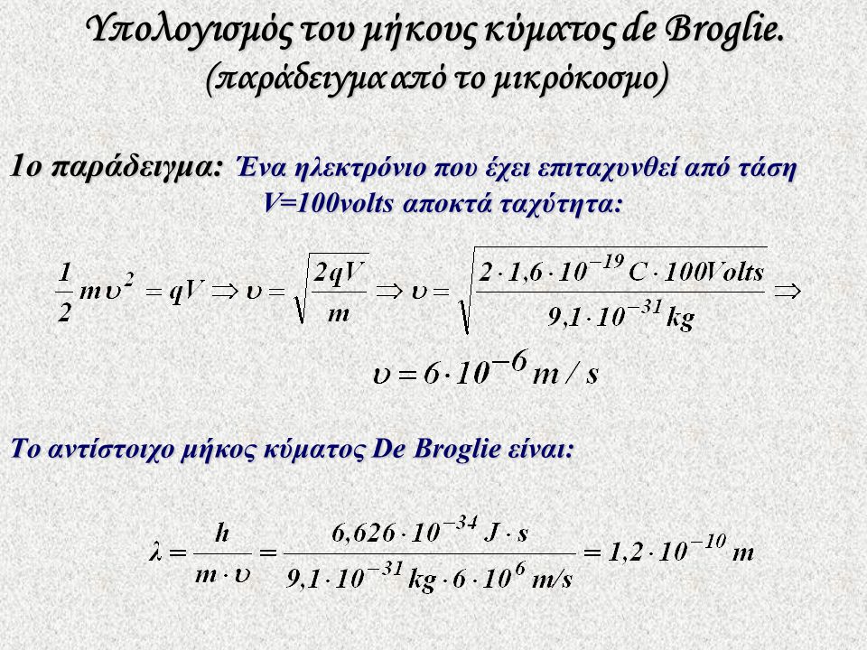 Υπολογισμός του μήκους κύματος de Broglie