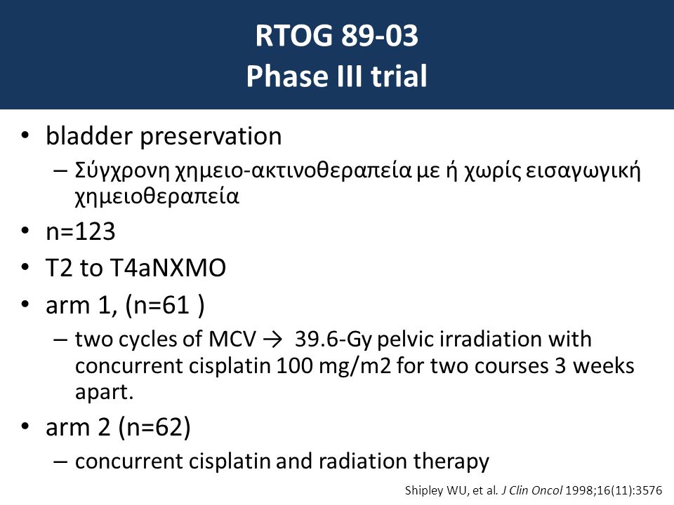 RTOG Phase III trial bladder preservation n=123 T2 to T4aNXMO