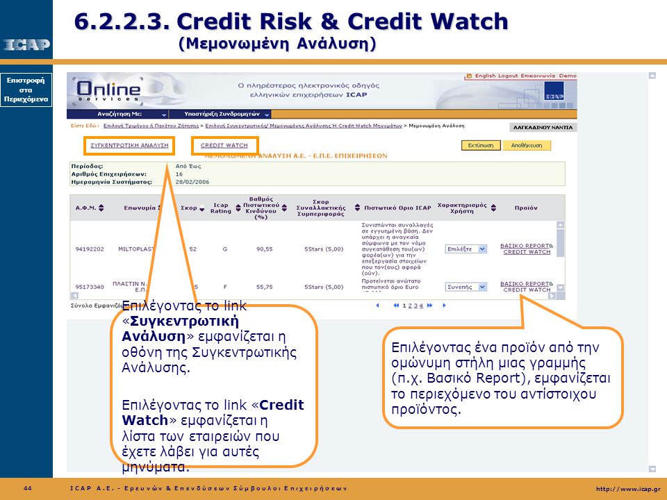 Credit Risk & Credit Watch (Μεμονωμένη Ανάλυση)